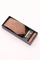 Bronze Paisley Tie Set with Tie Bar & Cufflinks